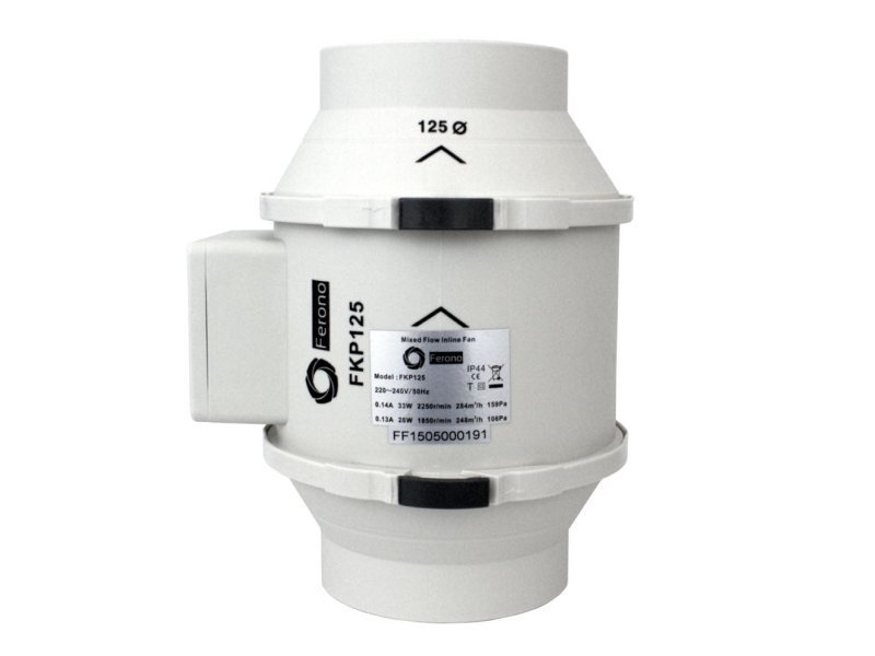 Wentylator kanałowy 125 mm (2-biegowy 284/248 m3/h) Ferono plastikowa obudowa - obrazek 5