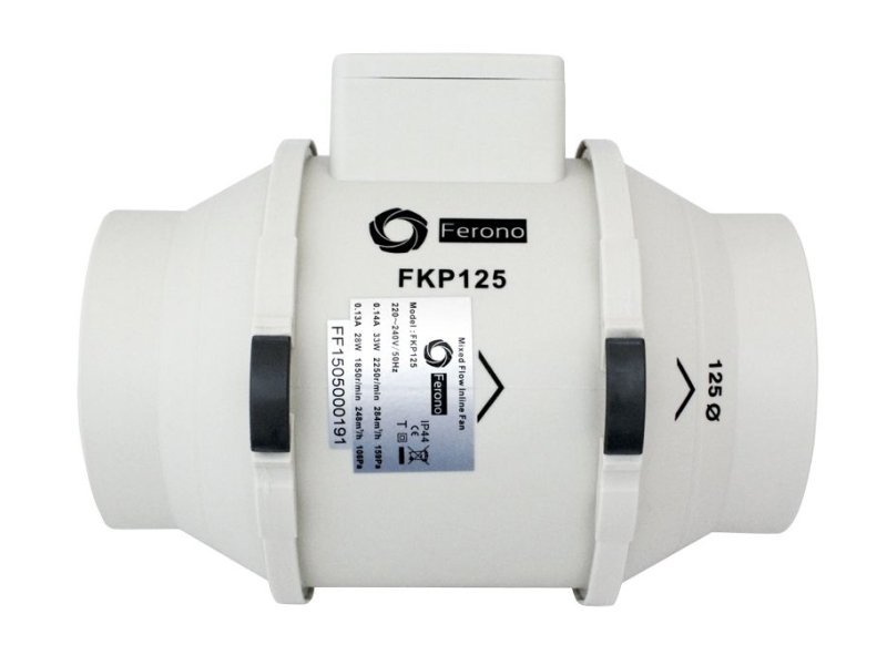 Wentylator kanałowy 125 mm (2-biegowy 284/248 m3/h) Ferono plastikowa obudowa - obrazek 6